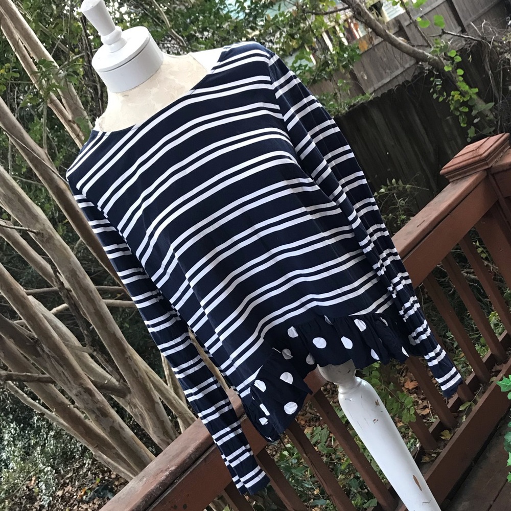 Crown & Ivy Striped & Polka Dot Hem Top